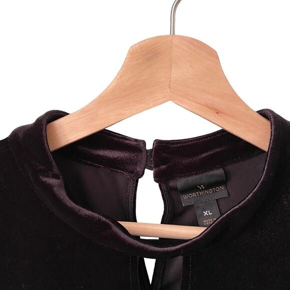 Worthington Dress Shift Black Velvet Sleeveless Halter Neck Cutout in Size XL - Picture 7 of 14
